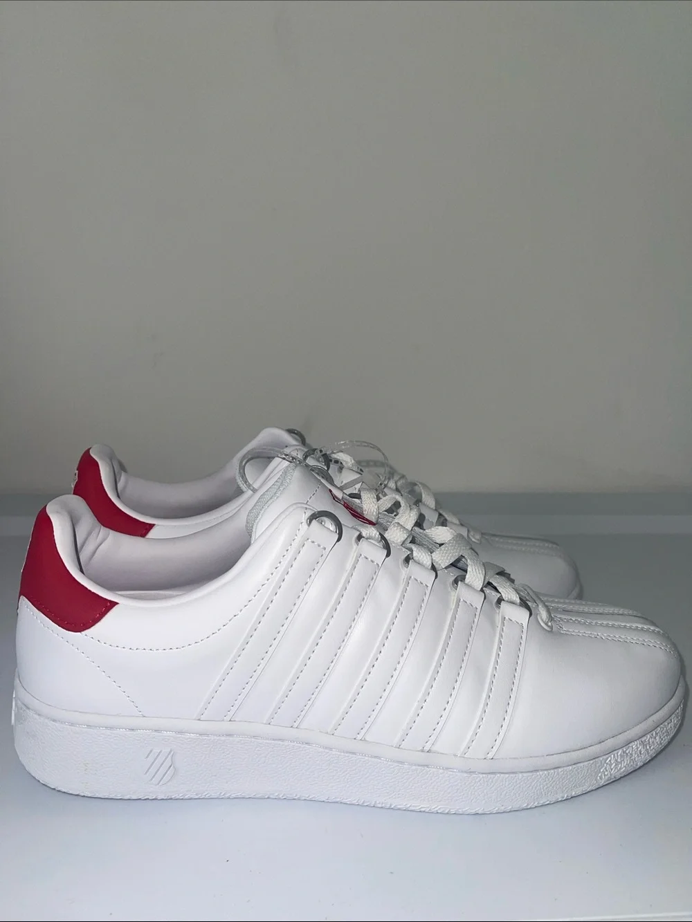 K-Swiss Men's White Sneakers with Red Heel Tab